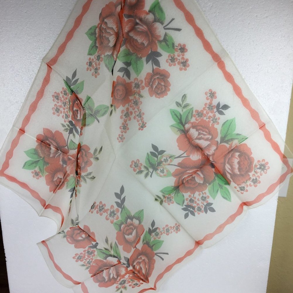 Vintage Large scarf 100% nylon square Flowers